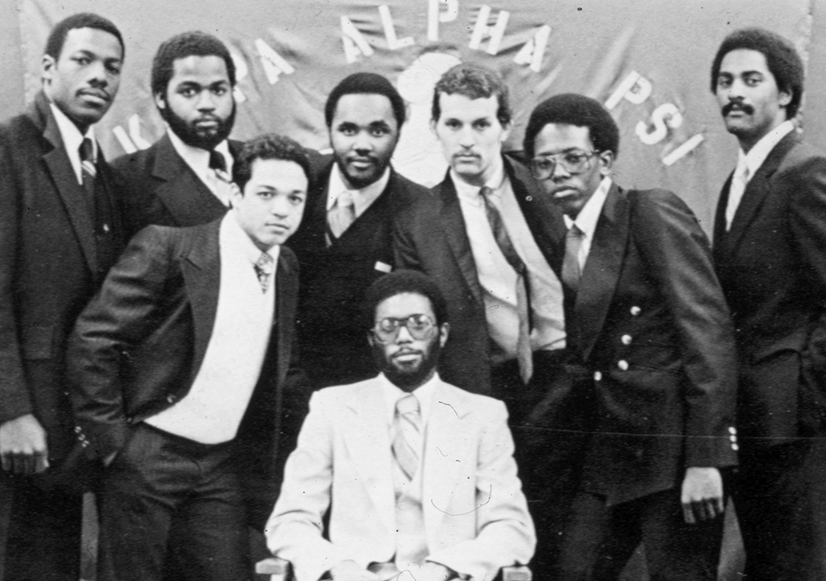 Seth Seward and members of Kappa Alpha Psi fraternity