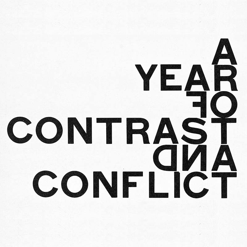 Logo with text reading 'A year of contrast and conflict'